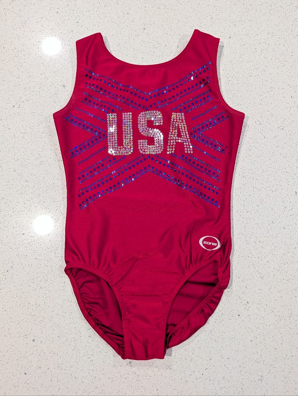 USA TEAM Ozone Large Adult AL Gymnastics Dance Leotard Red Blue Olympic REPLICA